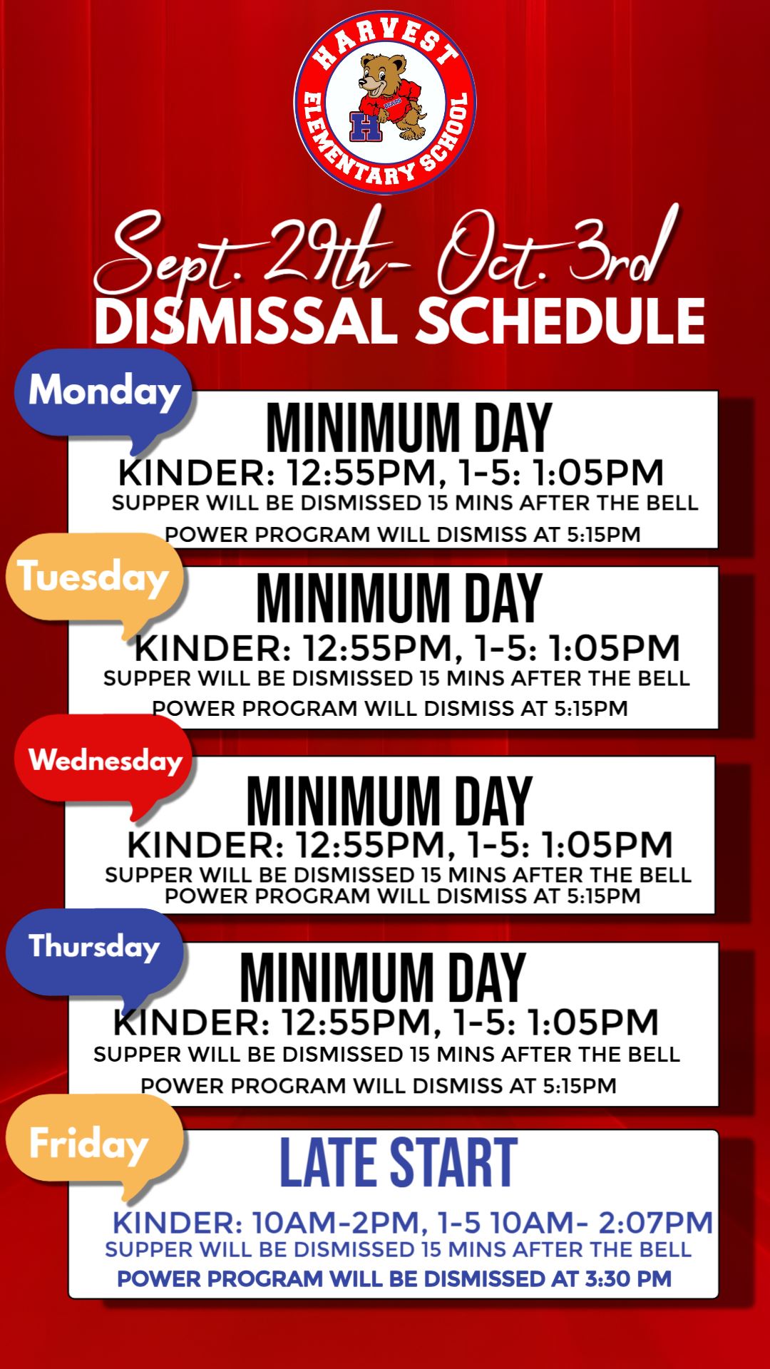  Schedule 9/29-10/3